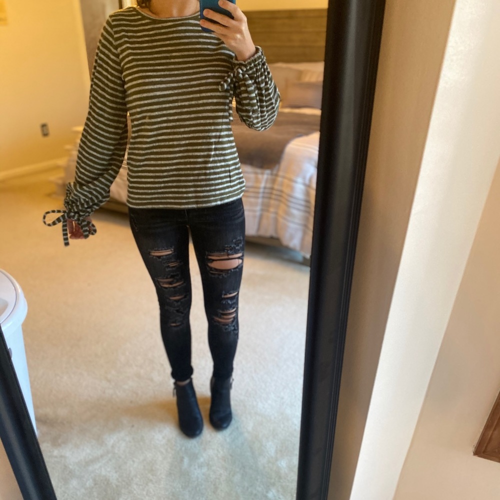 a.n.a striped bow tie long sleeve sweater